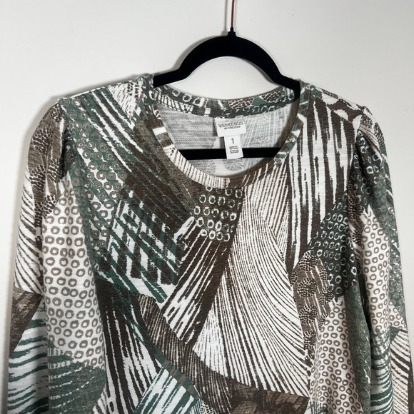 Weekends by Chico's Ray Graph Top 1 M Long Sleeve Printed Casual Alpine Green - Picture 6 of 10